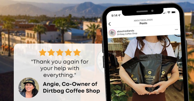 a testimonial about our services from Angie at Dirtbag Coffee Shop